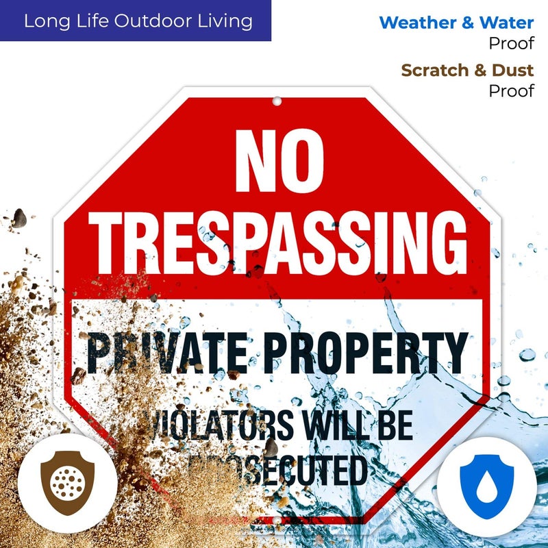 Sigo Signs 4 Pack No Trespassing, Private Property Sign, 12x12 Heavy 0.40 Aluminum, UV Protected, Long Lasting Weather/Fade Resistant, Easy Mounting, Indoor/Outdoor Use, Made in USA - Image 5